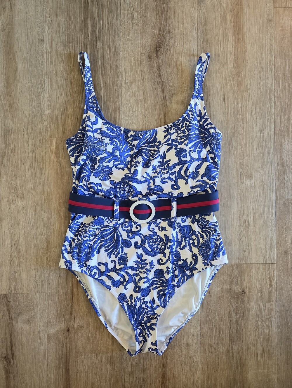 Lilly Pulitzer Vevina Blue & White Deeper Coconut Print One Piece Swimsuit 10